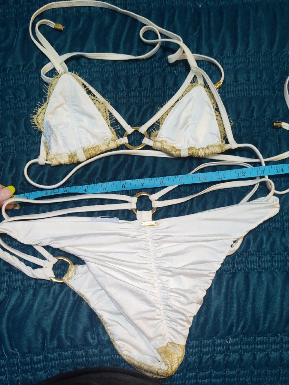 Beach Bunny White & Gold Lace Strappy Bikini - Picture 10 of 11